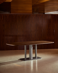 Стол Melvar из орехового шпона с основанием из матовой нержавеющей стали 220 x 110 
