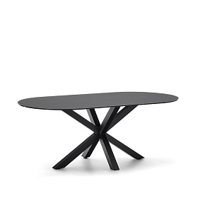 Стол Argo с черным стеклом и черными стальными ножками Ø 200 x 100 см