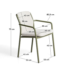 Уличный стул Linosa из зеленого алюминия с бежевой подушкой