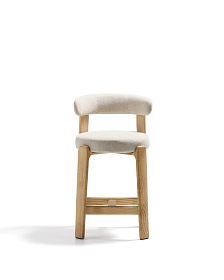 Полубарный стул Granite из бежевого шенилла и ясеня с натуральной отделкой 65 см