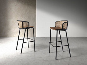 Барный стул 4128/BS-1698A из коричневого бархата и ротанга