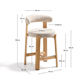 Полубарный стул Granite из бежевого шенилла и ясеня с натуральной отделкой 65 см