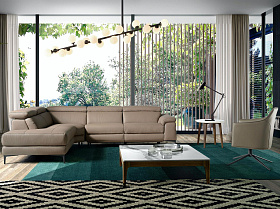 Угловой диван с реклайнером 5320-L /6042 кожаный бежевый