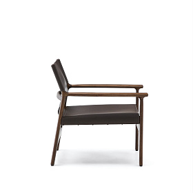 Кресло Jan из переработанной кожи темно-коричневого цвета и ясеня в ореховом цвете