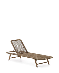 Шезлонг Dandara со стальной конструкцией, бежевым шнуром и ножками из 100% массива акации