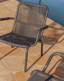 Уличное кресло Salis из графитового алюминия и темно-серой веревки