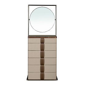 Шифоньер с зеркалом 7205 из кожи, ореха и серой стали