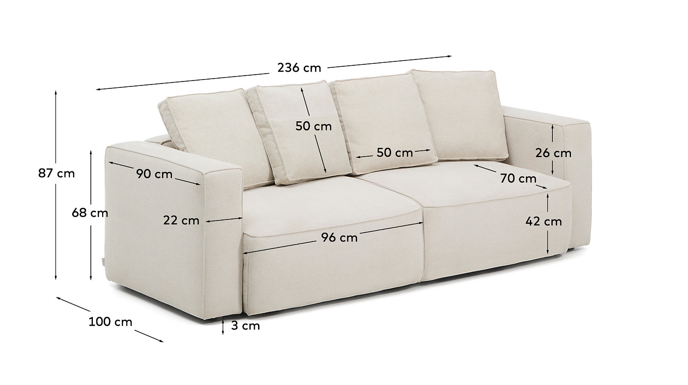 3-местный диван-кровать Marela бежевый шенилл 236 см