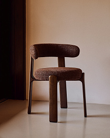 Granite Стул на 4 ножках из коричневого шенилла и массива ясеня в отделке орех