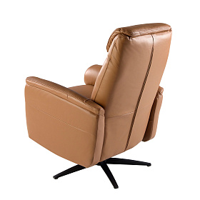 Кресло-реклайнер поворотное 5115/KM6011-M5671 из коричновой кожи