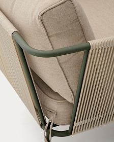 Уличное кресло Zivia из веревки цвета экрю и стали зеленого цвета