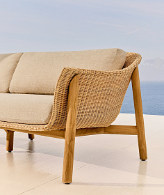 3-местный диван Galea из тикового дерева и синтетического ротанга, 223 см