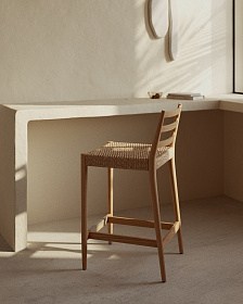 Полубарный стул Analy из массива дуба в натуральной отделке и веревочным сиденьем 65 см