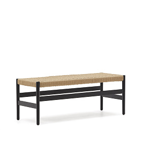 Zaide Скамейка из массива дуба с черной отделкой и сиденьем из веревочного шнура, 120 см