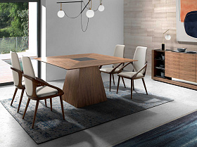 Квадратный обеденный стол MI1412 /1079 из ореха со вставкой из черного стекла