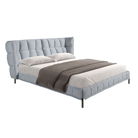 Кровать 7211 из ткани светло-голубовато-серого цвета 