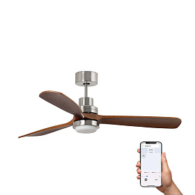 Потолочный вентилятор LANTAU XL Ш1680 DC матовый никель/орех 3P LED 15W TUYA