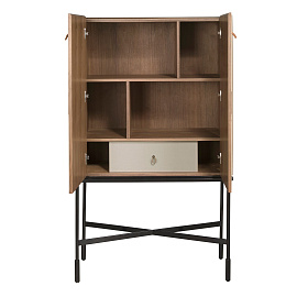 Высокий буфет 3280 из кожи, ореха и черной стали