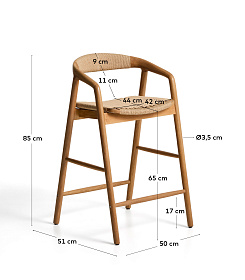 Уличный полубарный стул Derile из массива дуба в натуральной отделке и бежевой веревки