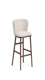 Барный стул Ciselia из бежевого шенилла с ножками из ясеня в отделке орех