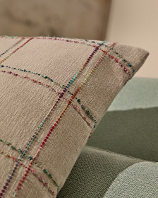 Nety Бежевый чехол для подушки с разноцветной клетчатой вышивкой 45 x 45 см