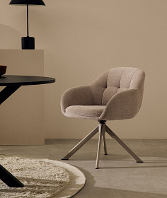 Dorina Вращающееся кресло из бежевого шенилла и стальными бежевыми ножками