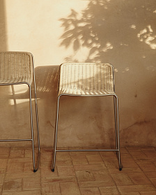 Уличный полубарный стул Tavari из бежевой веревки и стали