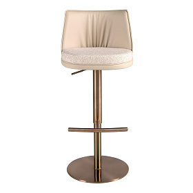 Поворотный барный стул 4234 из кремовой ткани и кремовой экокожи