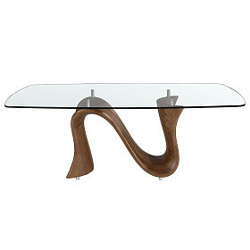 Овальный обеденный стол 1197 из закаленного стекла и ореха