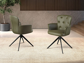 Вращающееся кресло 4192 из темно-зеленой экокожи