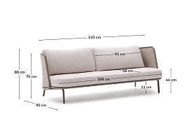 Уличный 3-местный диван Sedalis из алюминия и веревки серого цвета 210 см