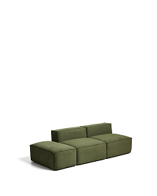 Трехместный диван Blok с приставным пуфом из плотного зеленого вельвета, 240 см