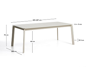 Раздвижной уличный стол Brela из алюминия цвета экрю 205(287) x 100 см