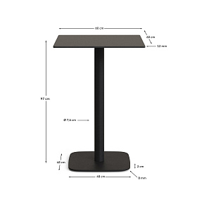 Высокий садовый столик Dina черный на черном металлическом основании 60 x 60 x 96 см
