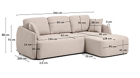 Трехместный диван-кровать Laira с правым шезлонгом из бежевого шенилла 246  см