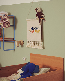 Настенный гобелен из хлопка Tandani бежевого цвета с разноцветными буквами и бахромой, 40 x 50 см