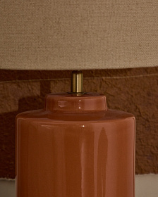 Керамическая настольная лампа Daeli с оранжевой отделкой и бежевым хлопком
