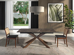 Обеденный стол 1121/MC19144DT из керамики и стали с отделкой под орех