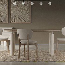 Обеденный стол WABI SABI натуральное дерево, бело-кремовый лак