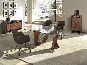 Овальный обеденный стол 1197 из закаленного стекла и ореха