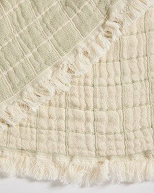 Плед Tivaro из хлопка, жаккардовый в светло-зеленую клетку двухсторонний 130 x 170 см