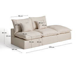 Модульный диван Anarela из бежевого льна и вискозы с торцевым модулем и съемным чехлом, 270 см