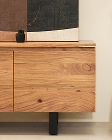 Тумба под телевизор Uxue с 4 дверцами из массива акации с беленой отделкой 200 x 58 см