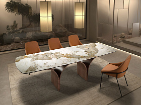 Раздвижной стол 1156 из керамики с эффектом мрамора и стали с отделкой под орех