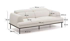 3-местный диван Aurum цвета экрю с откидывающимся подголовником