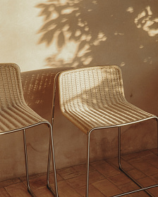 Уличный полубарный стул Tavari из бежевой веревки и стали