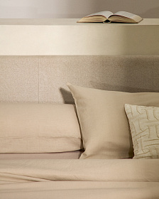 Кровать Nahiri бежевого цвета из шенилла с ящиком для хранения 180 x 200 см