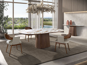 Обеденный стол 1173 из керамики в мраморной отделке и ореха