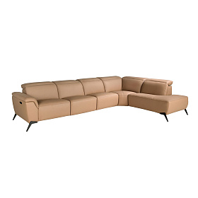 Диван модульный 5-ти местный 6280 с правым шезлонгом из светло-коричневой кожи