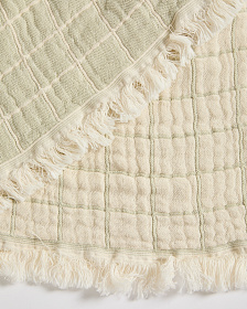 Плед Tivaro из хлопка, жаккардовый в светло-зеленую клетку двухсторонний 130 x 170 см